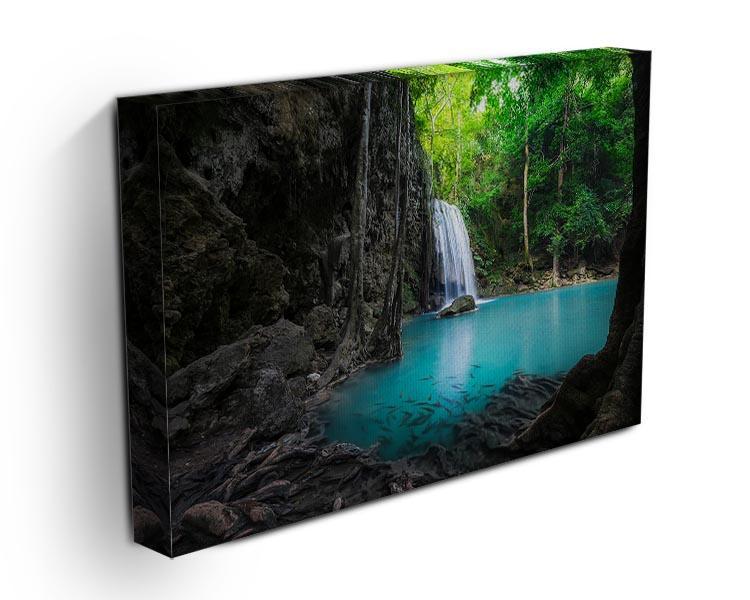 lowing turquoise water of Erawan cascade Canvas Print or Poster - Canvas Art Rocks - 3