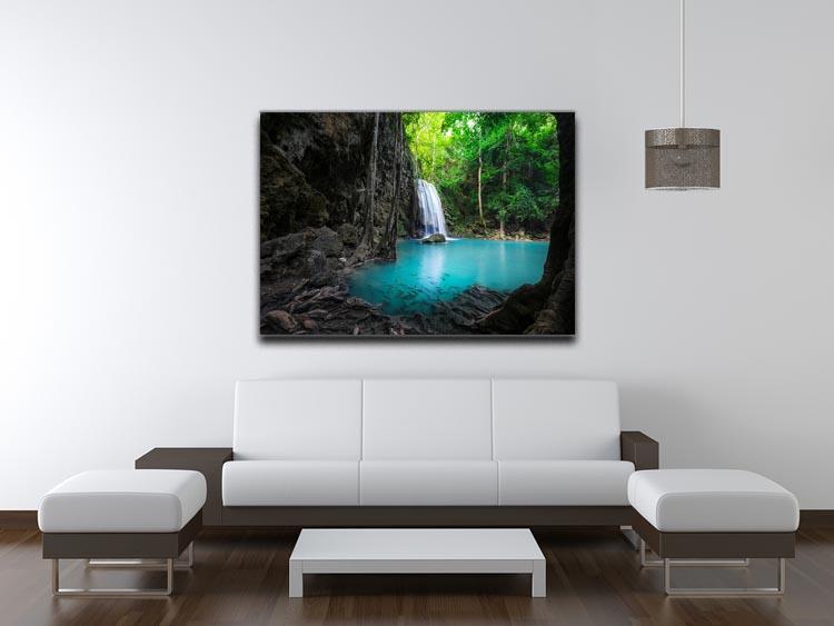 lowing turquoise water of Erawan cascade Canvas Print or Poster - Canvas Art Rocks - 4