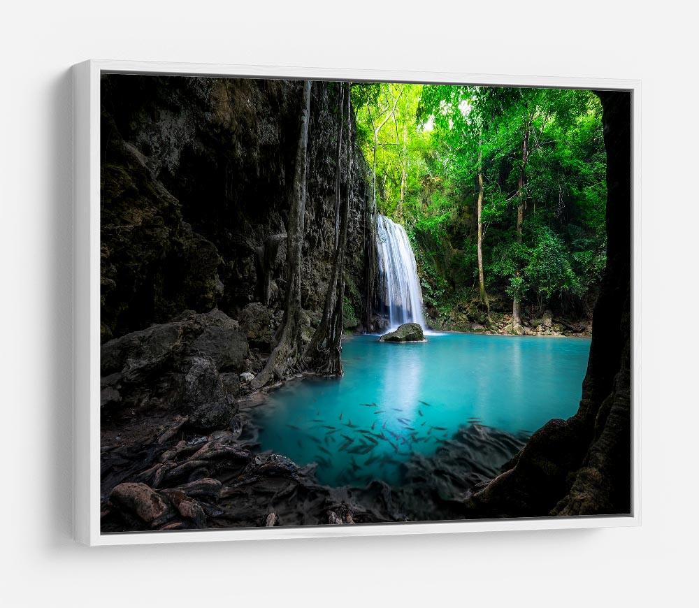 lowing turquoise water of Erawan cascade HD Metal Print