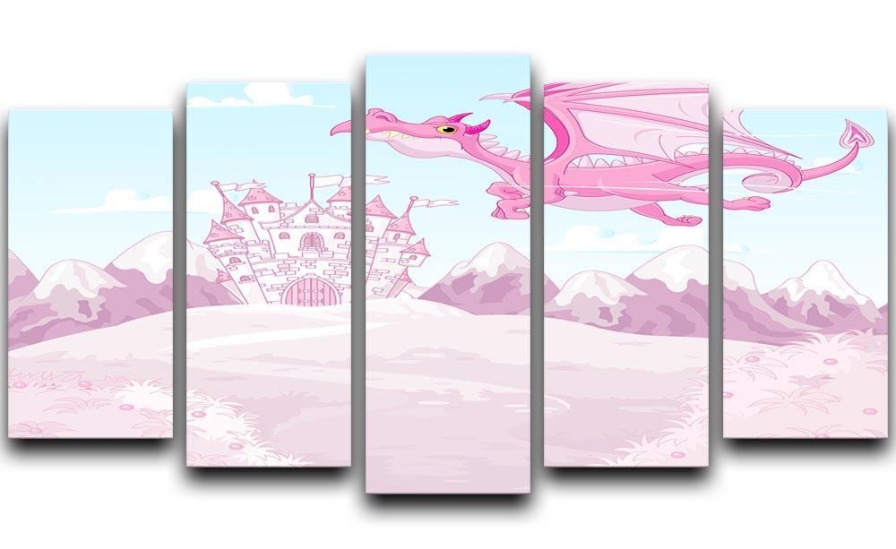 magic dragon on princess castle 5 Split Panel Canvas  - Canvas Art Rocks - 1