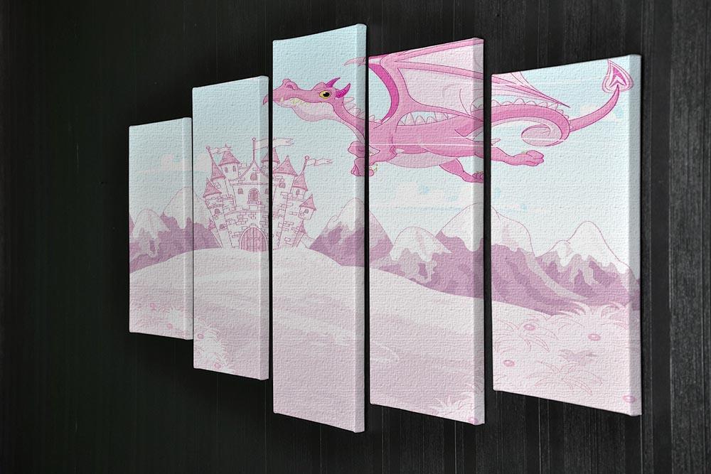 magic dragon on princess castle 5 Split Panel Canvas - Canvas Art Rocks - 2