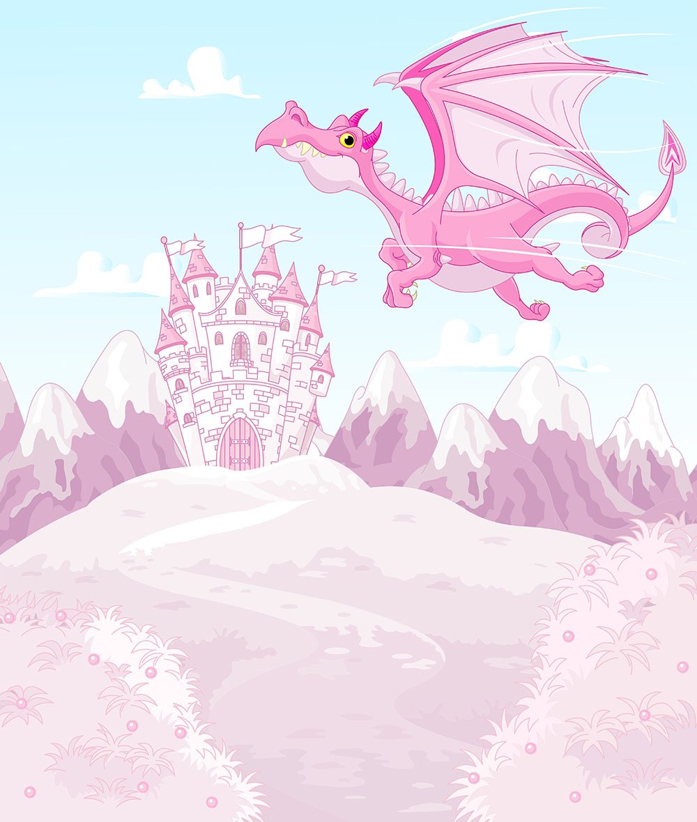 magic dragon on princess castle Wall Mural Wallpaper - Canvas Art Rocks - 1