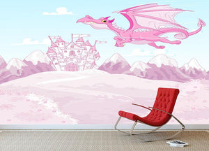 magic dragon on princess castle Wall Mural Wallpaper - Canvas Art Rocks - 3