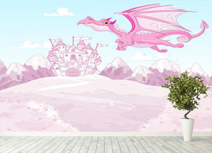 magic dragon on princess castle Wall Mural Wallpaper - Canvas Art Rocks - 4