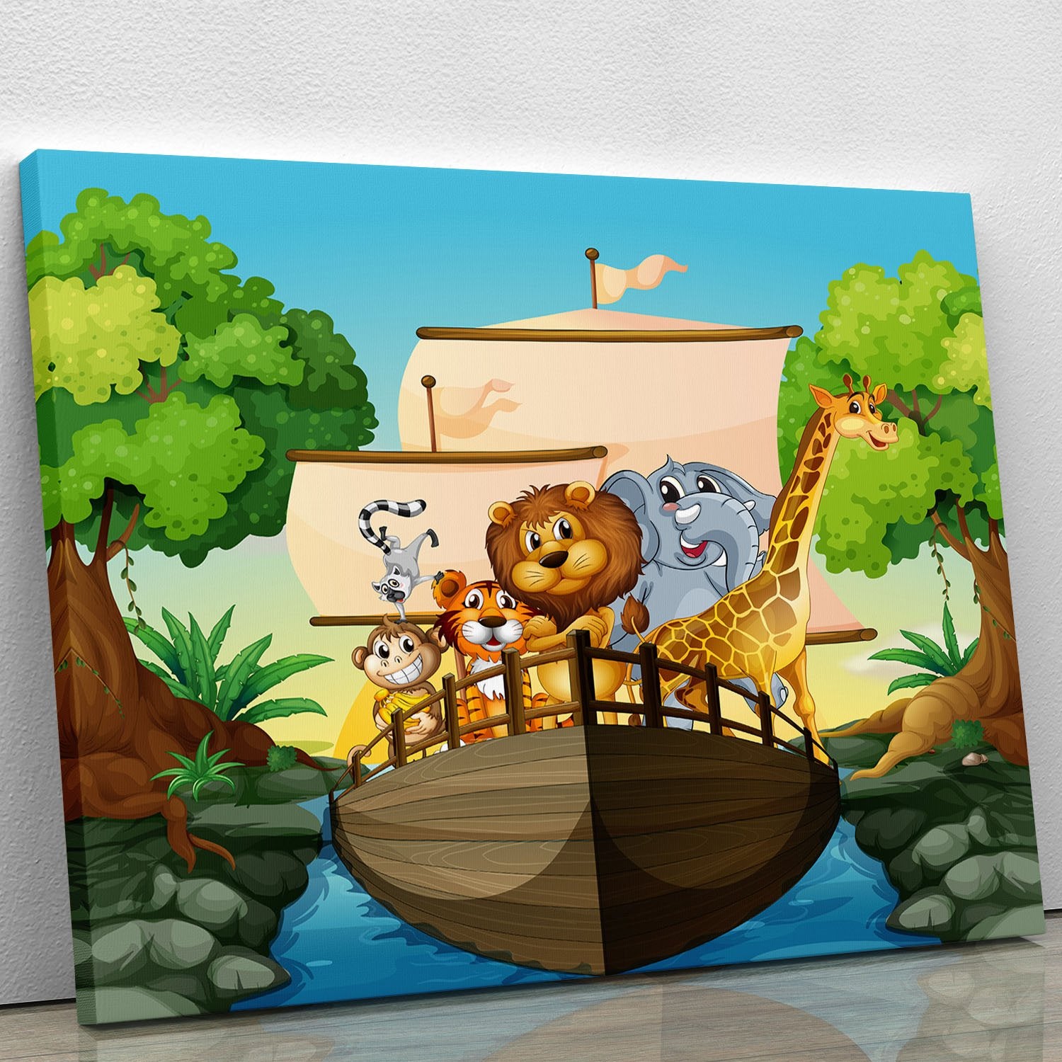 many animals on a boat Canvas Print or Poster