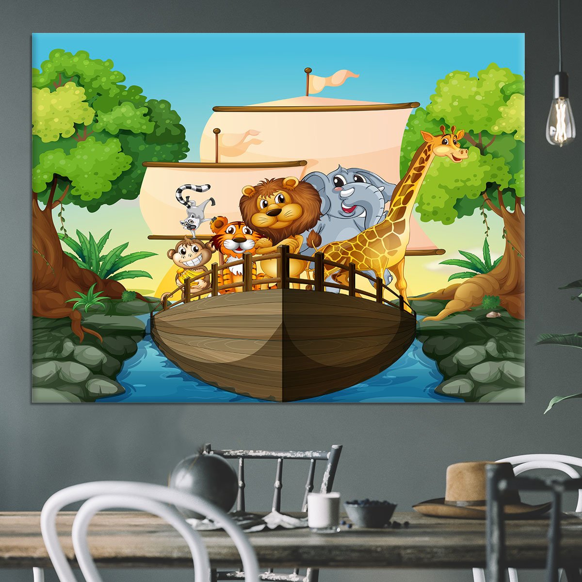 many animals on a boat Canvas Print or Poster