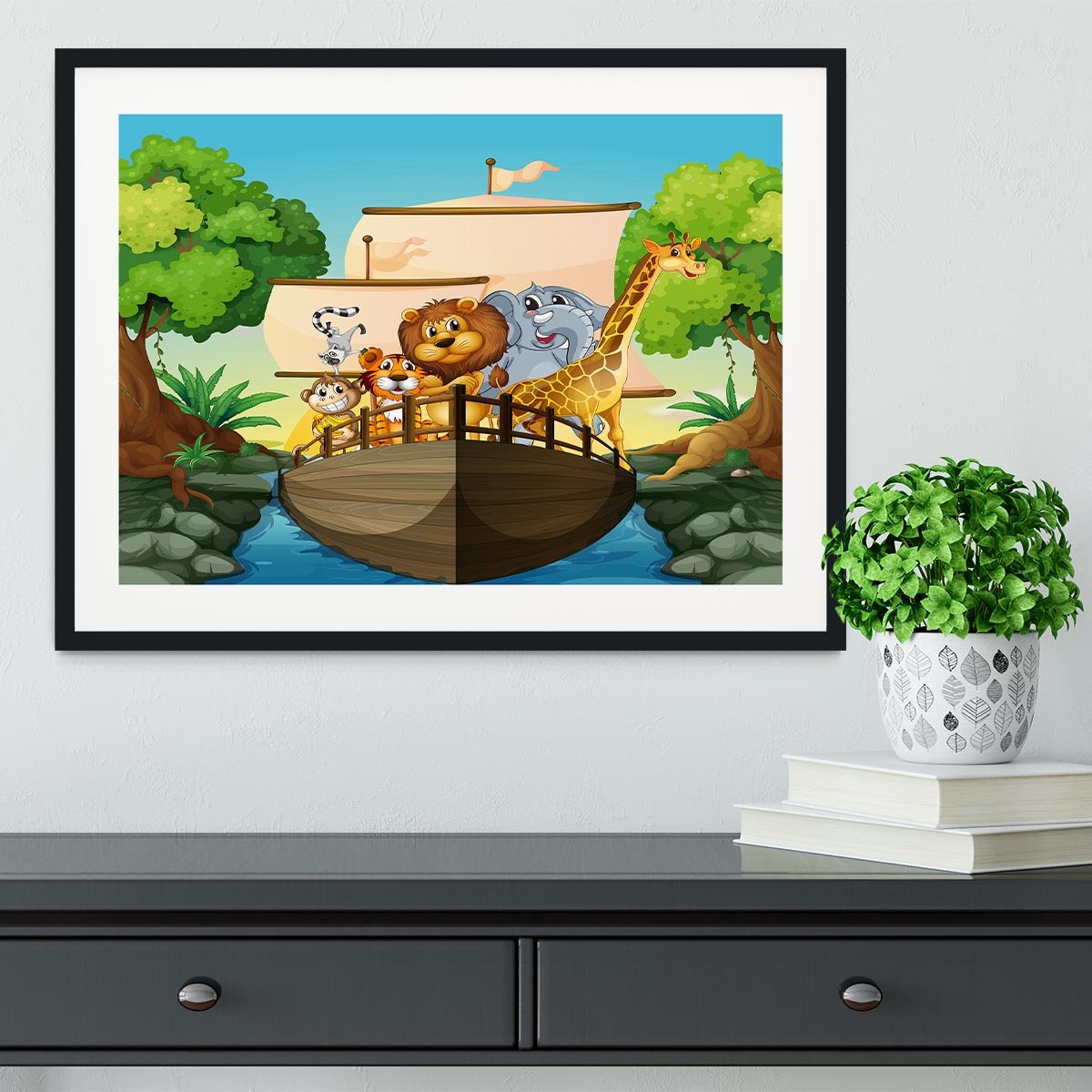 many animals on a boat Framed Print - Canvas Art Rocks - 1