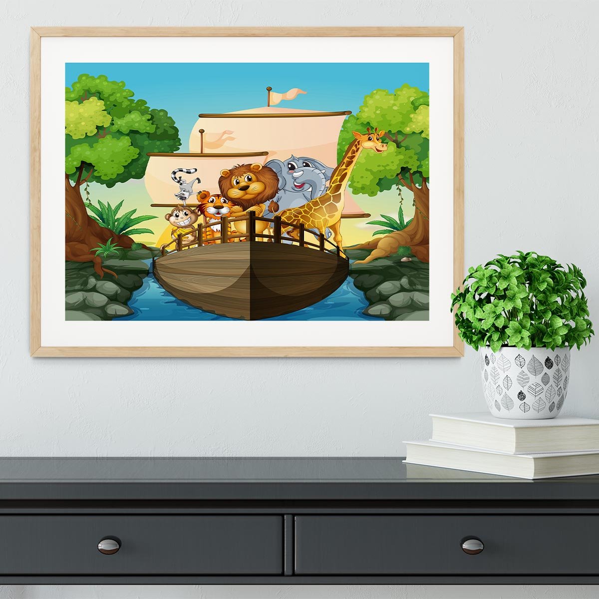 many animals on a boat Framed Print - Canvas Art Rocks - 3