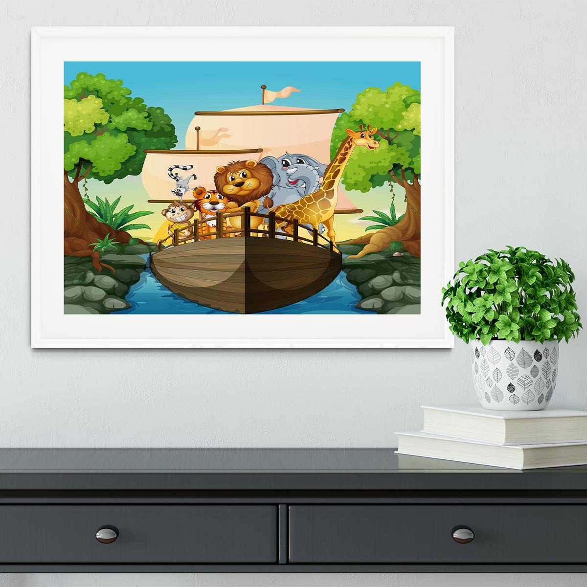 many animals on a boat Framed Print - Canvas Art Rocks - 5