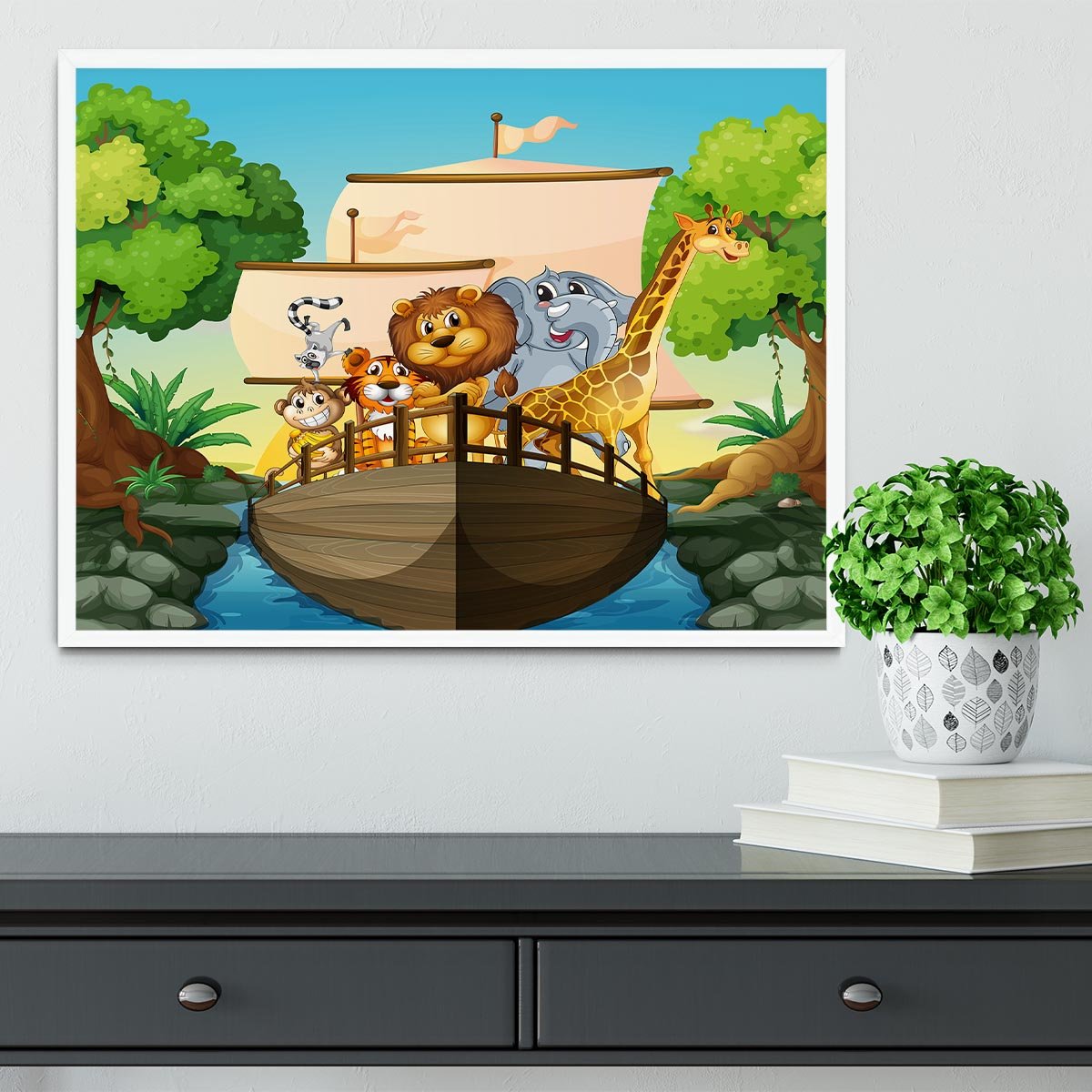 many animals on a boat Framed Print - Canvas Art Rocks -6