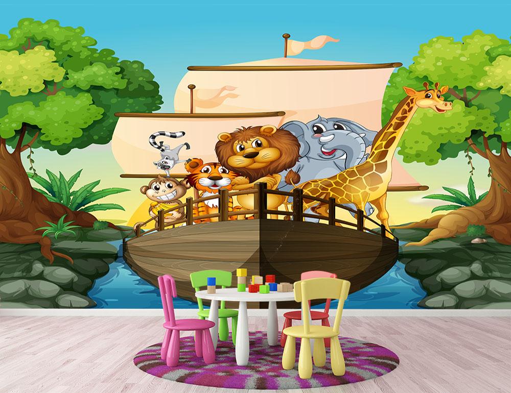 many animals on a boat Wall Mural Wallpaper - Canvas Art Rocks - 2