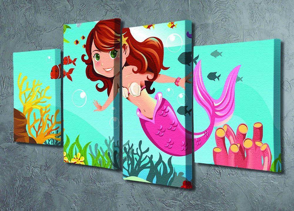 mermaid swimming underwater in the ocean 4 Split Panel Canvas - Canvas Art Rocks - 2