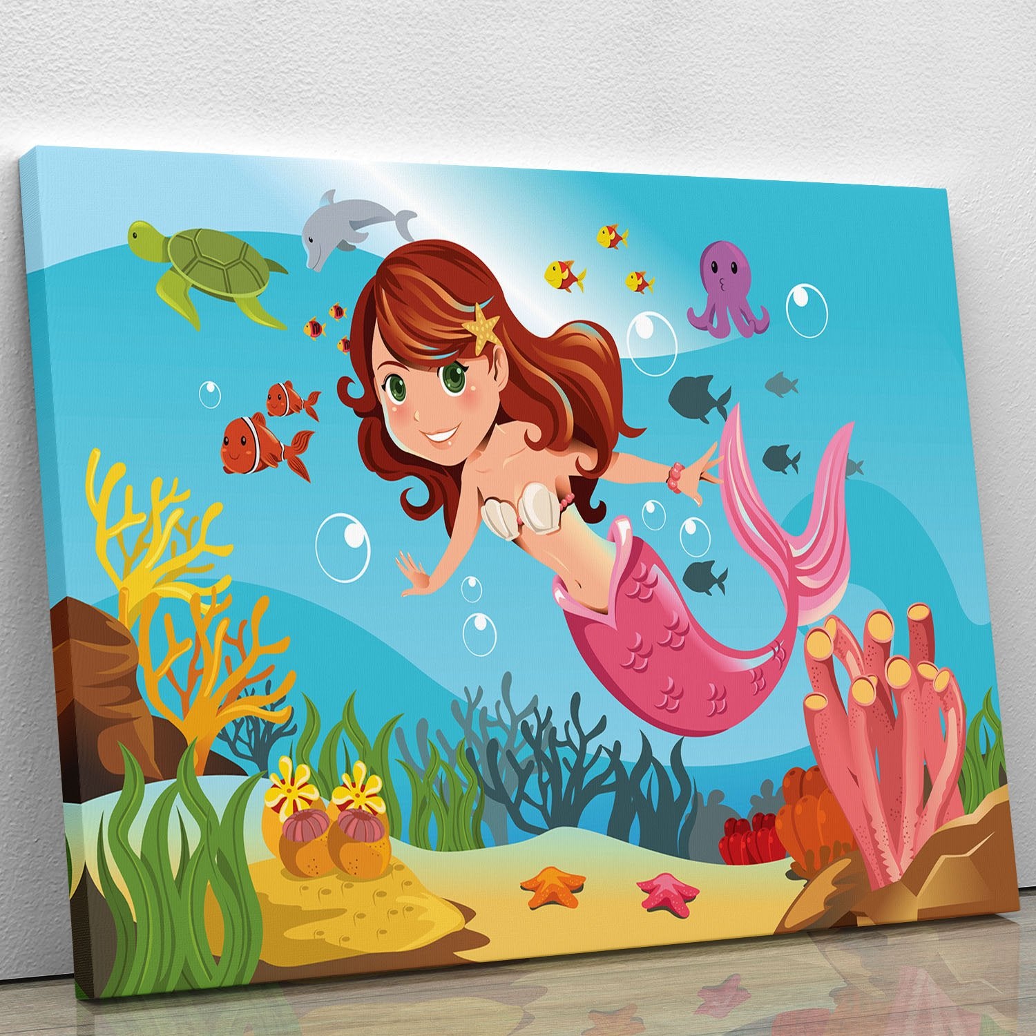 mermaid swimming underwater in the ocean Canvas Print or Poster