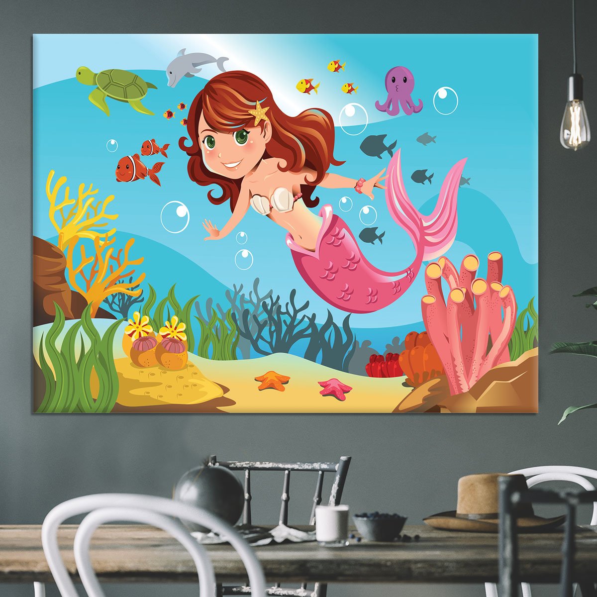mermaid swimming underwater in the ocean Canvas Print or Poster