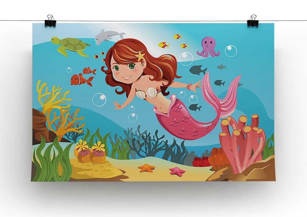 mermaid swimming underwater in the ocean Canvas Print or Poster - Canvas Art Rocks - 2