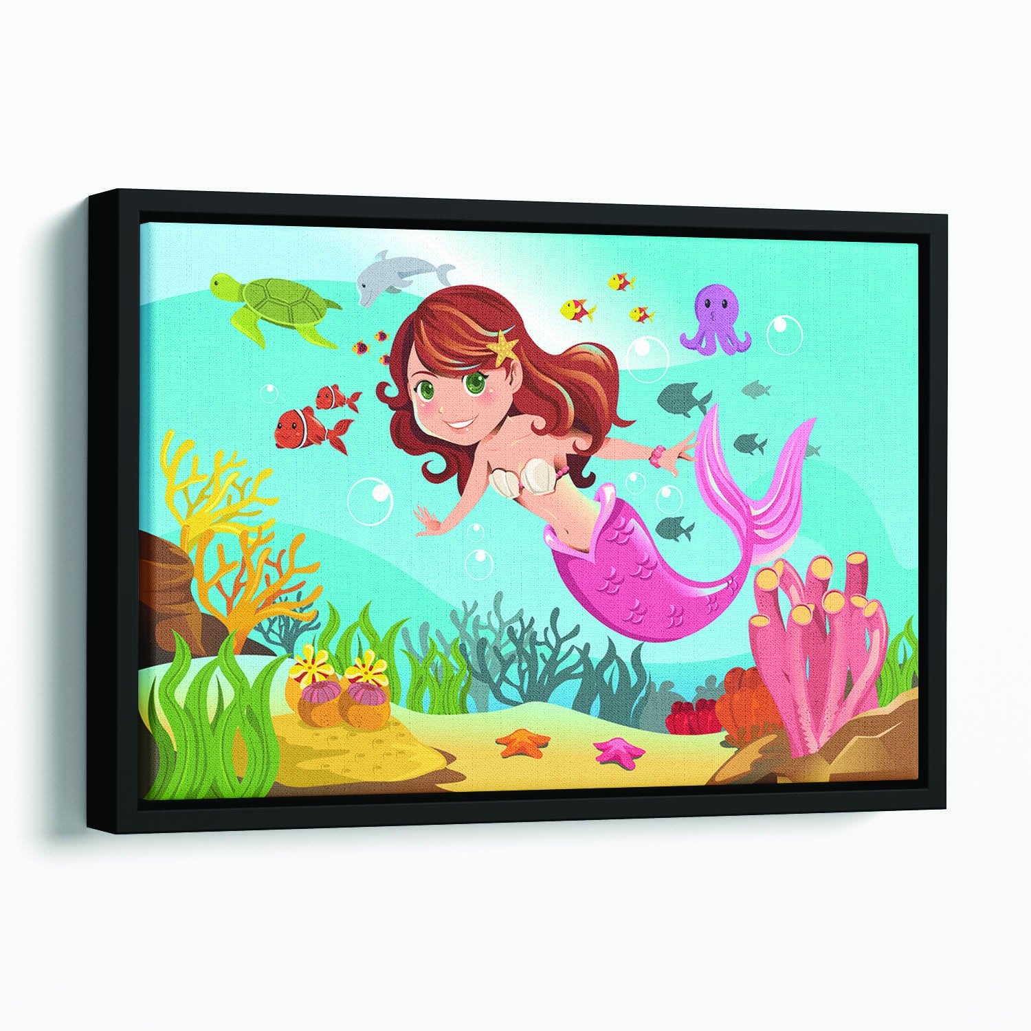 mermaid swimming underwater in the ocean Floating Framed Canvas