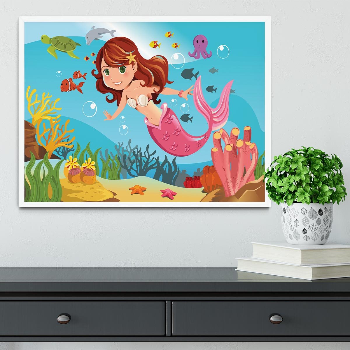 mermaid swimming underwater in the ocean Framed Print - Canvas Art Rocks -6