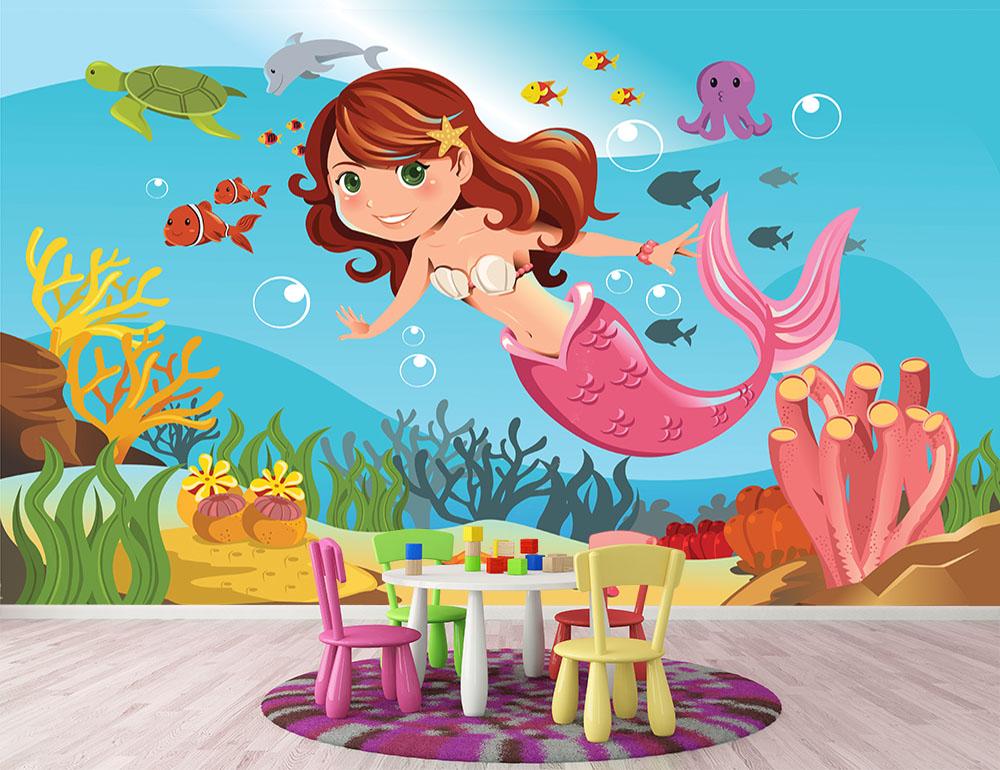 mermaid swimming underwater in the ocean Wall Mural Wallpaper - Canvas Art Rocks - 2