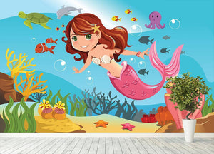 mermaid swimming underwater in the ocean Wall Mural Wallpaper - Canvas Art Rocks - 4