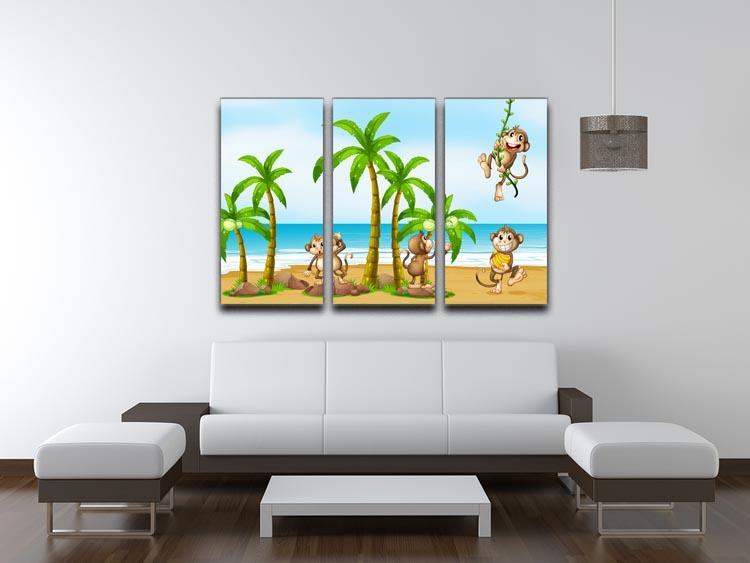 monkeys on the beach 3 Split Panel Canvas Print - Canvas Art Rocks - 3