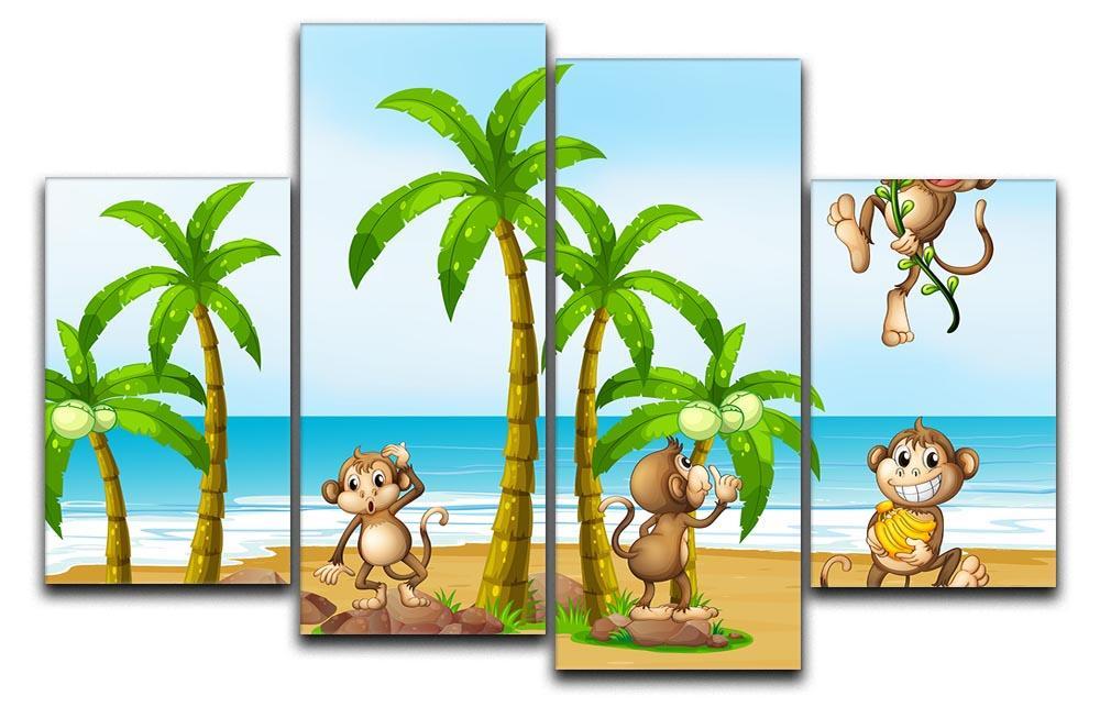 monkeys on the beach 4 Split Panel Canvas  - Canvas Art Rocks - 1