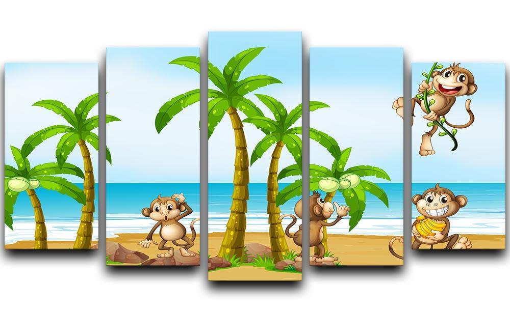 monkeys on the beach 5 Split Panel Canvas  - Canvas Art Rocks - 1