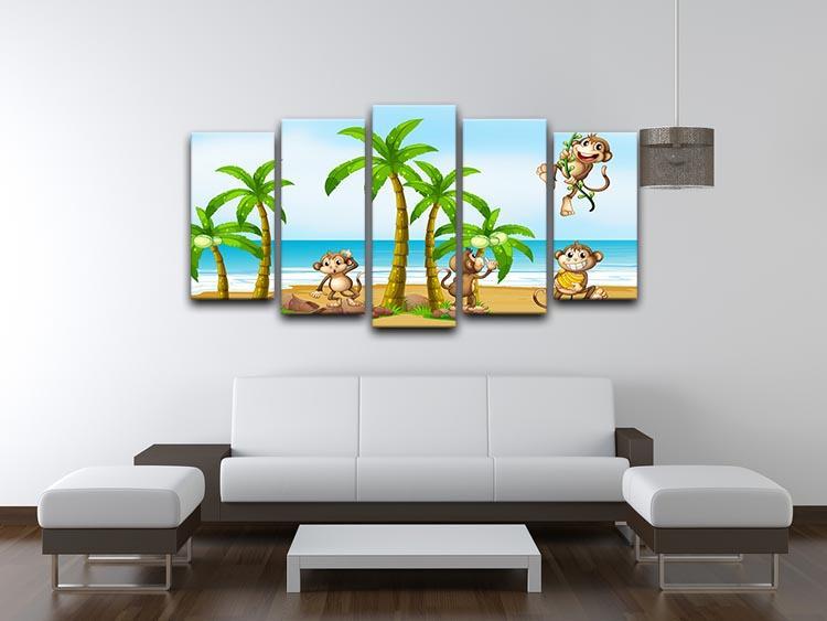 monkeys on the beach 5 Split Panel Canvas - Canvas Art Rocks - 3
