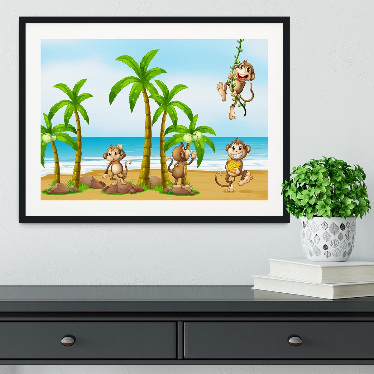 monkeys on the beach Framed Print - Canvas Art Rocks - 1