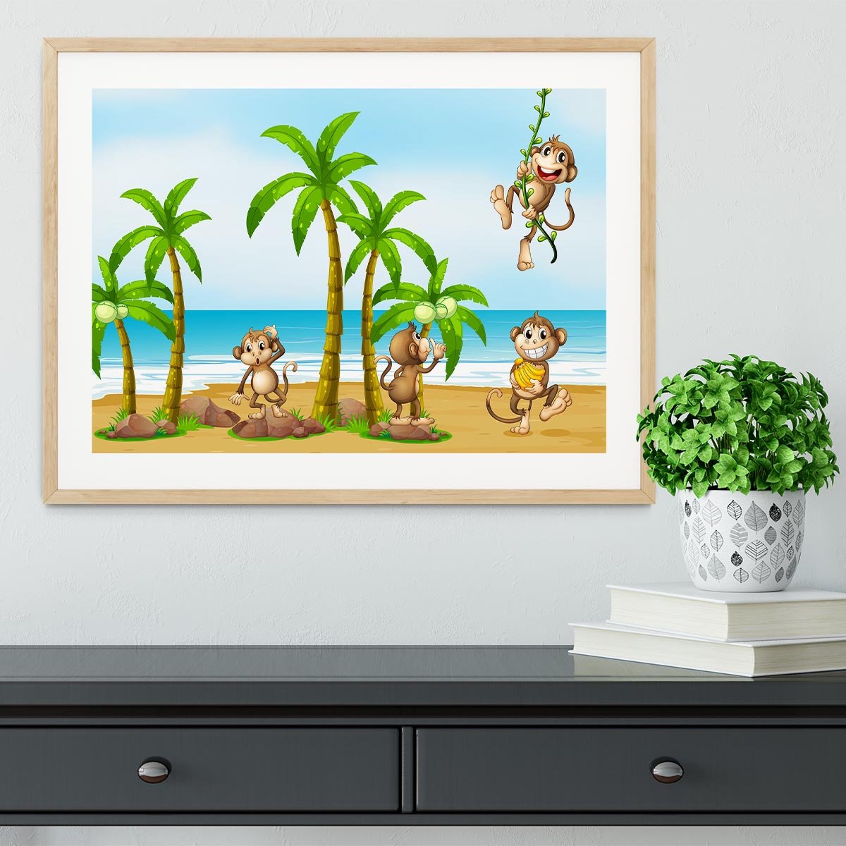 monkeys on the beach Framed Print - Canvas Art Rocks - 3