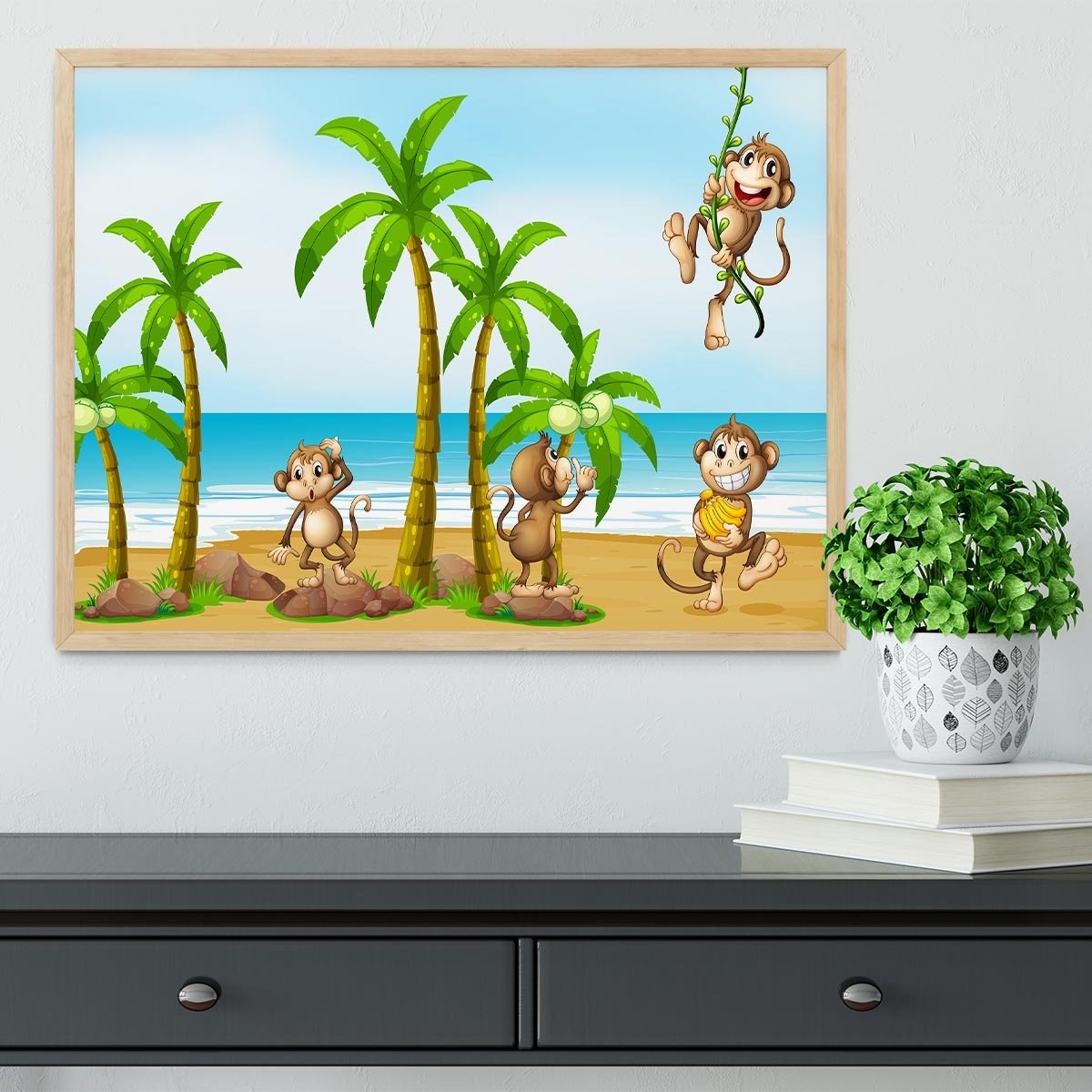 monkeys on the beach Framed Print - Canvas Art Rocks - 4