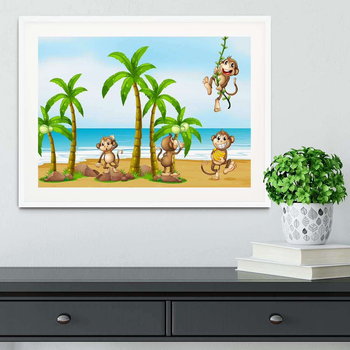 monkeys on the beach Framed Print - Canvas Art Rocks - 5