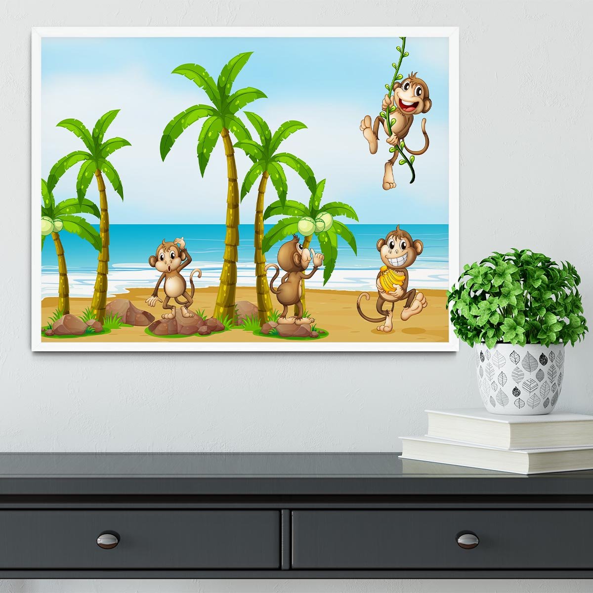 monkeys on the beach Framed Print - Canvas Art Rocks -6