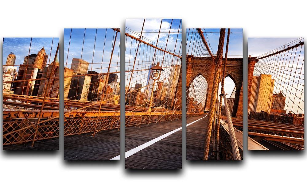 morning on the famous Brooklyn Bridge 5 Split Panel Canvas  - Canvas Art Rocks - 1