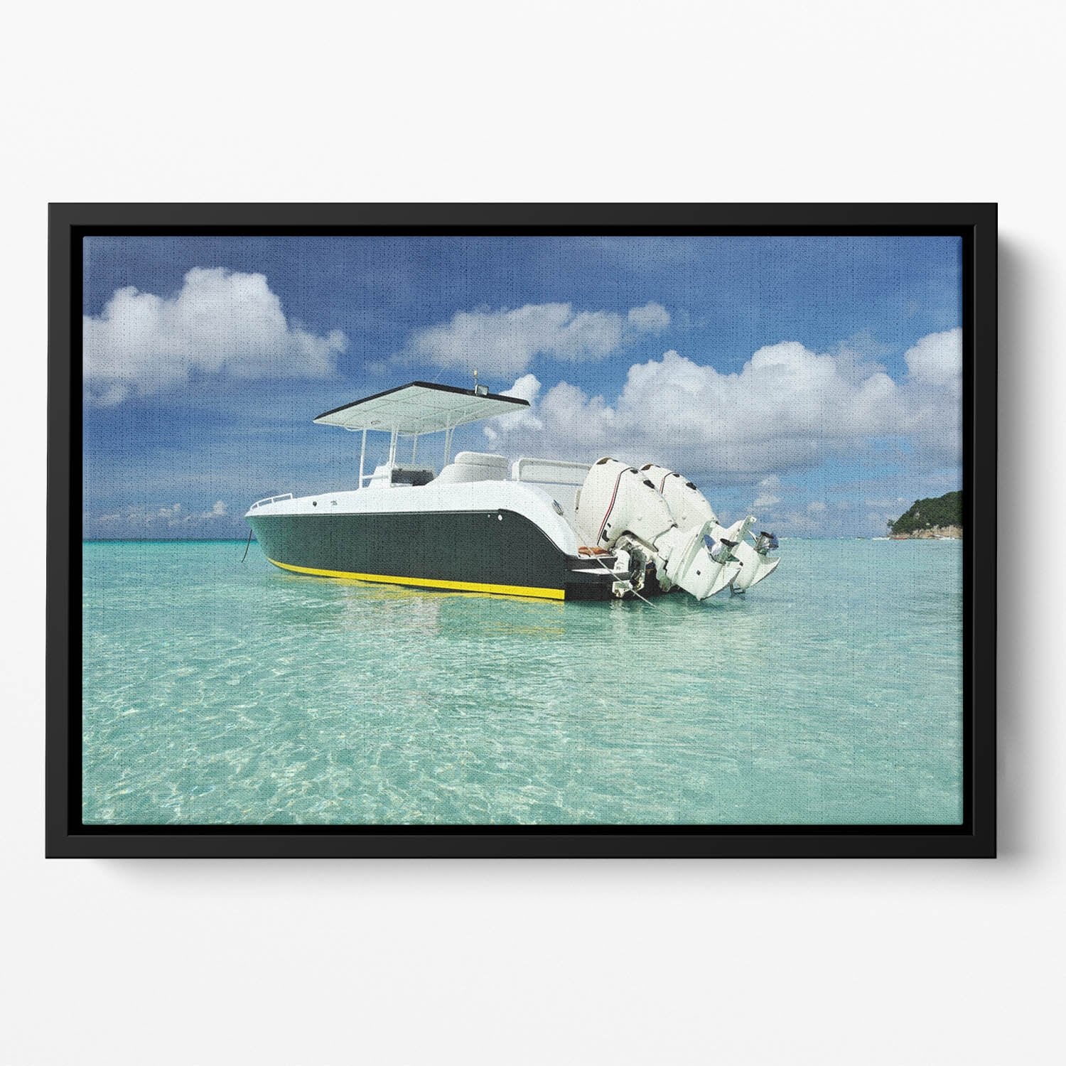 motor boat at Boracay island Floating Framed Canvas