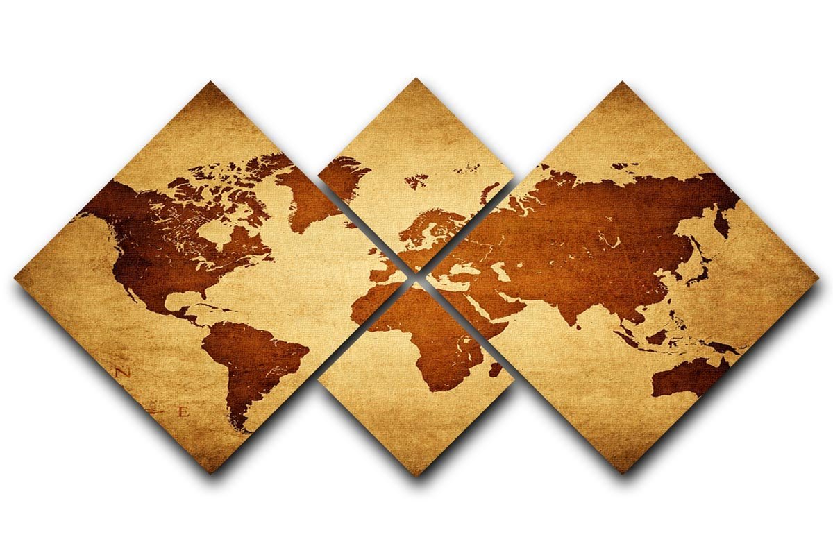 old map of the world 4 Square Multi Panel Canvas  - Canvas Art Rocks - 1