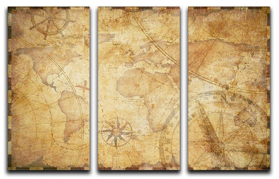 old nautical treasure map illustration 3 Split Panel Canvas Print - Canvas Art Rocks - 1