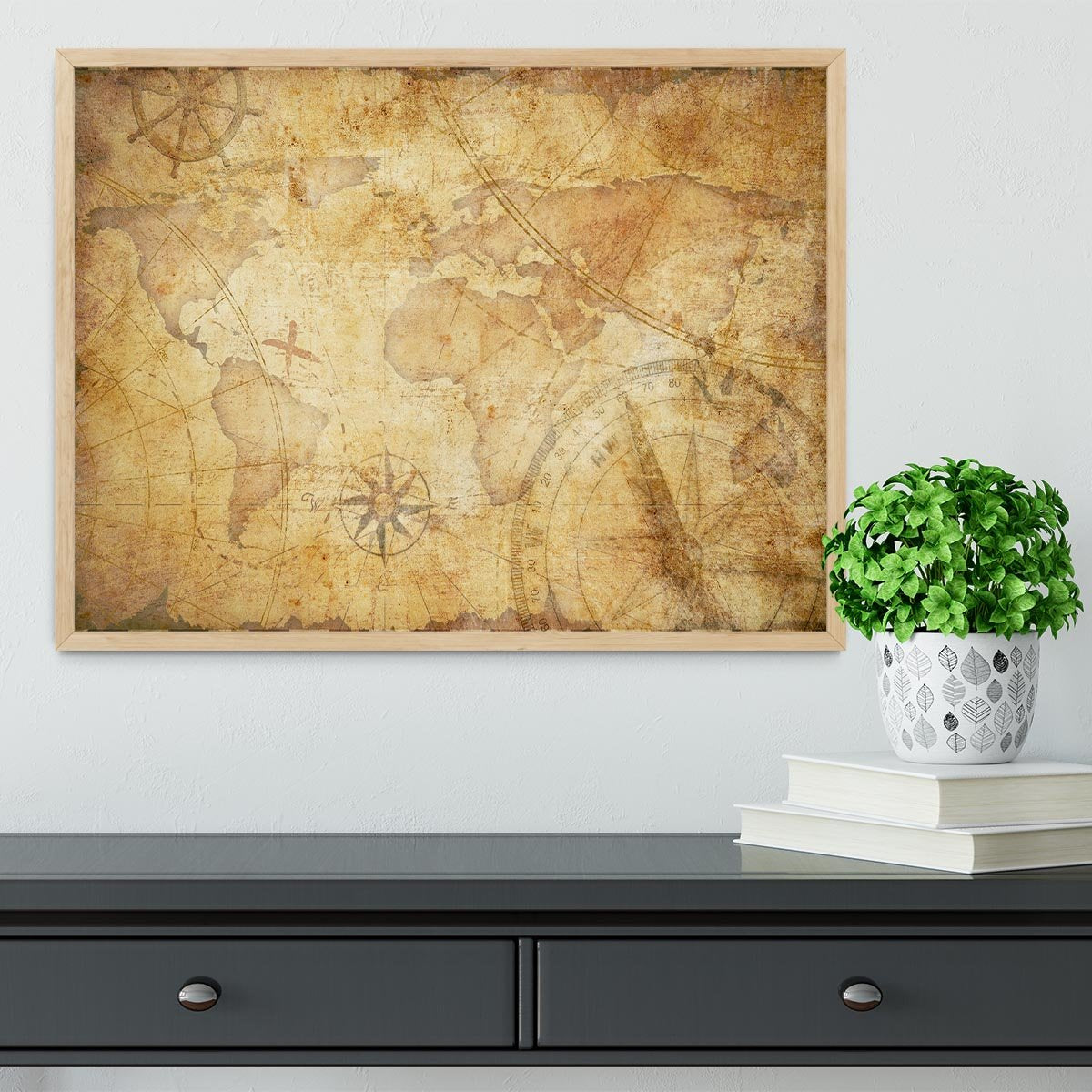 old nautical treasure map illustration Framed Print - Canvas Art Rocks - 4