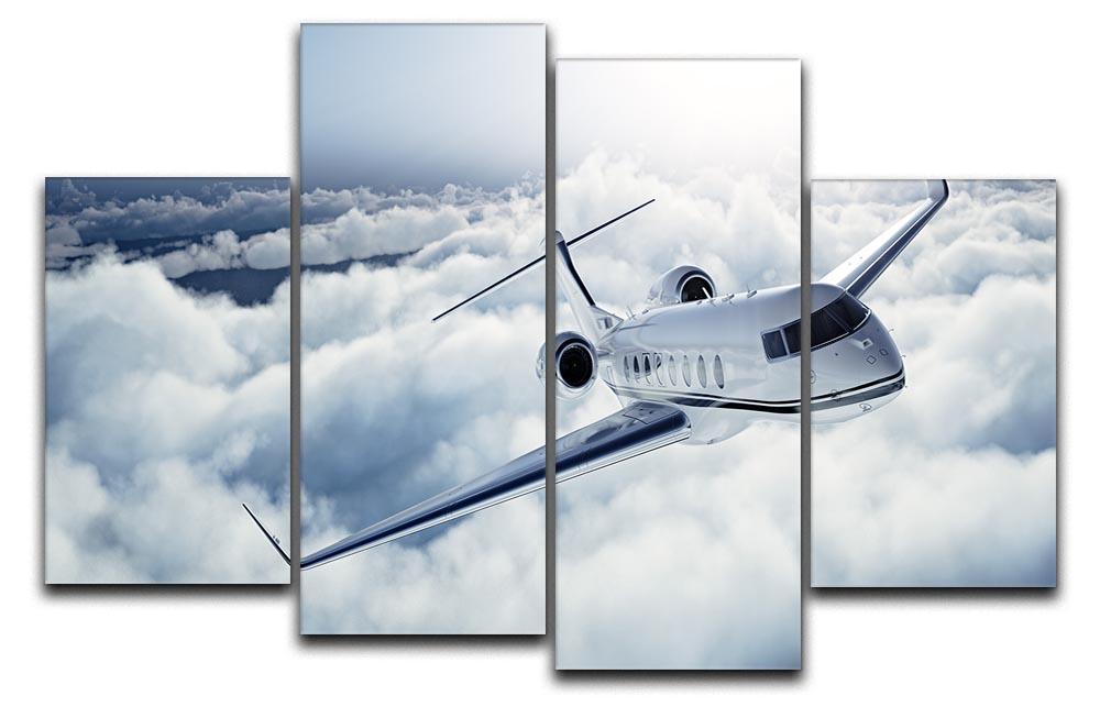 private jet flying over the earth 4 Split Panel Canvas  - Canvas Art Rocks - 1
