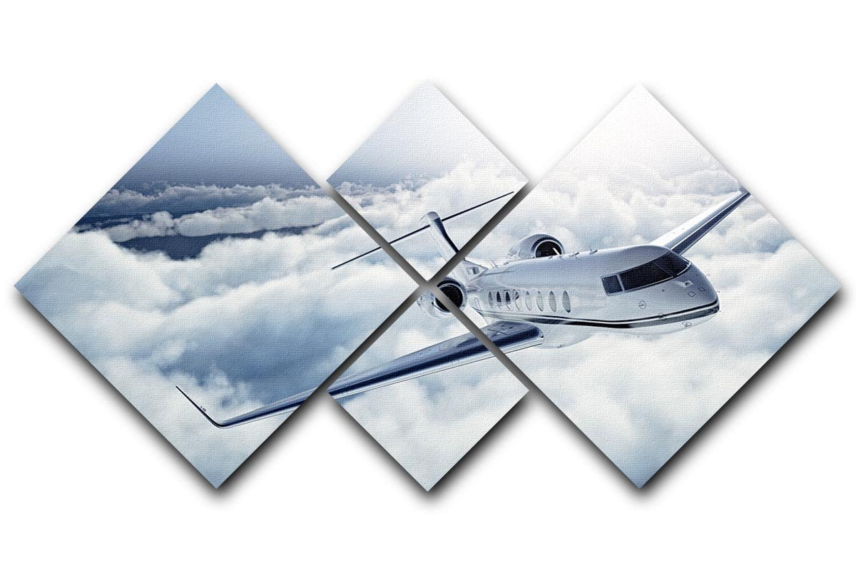 private jet flying over the earth 4 Square Multi Panel Canvas  - Canvas Art Rocks - 1