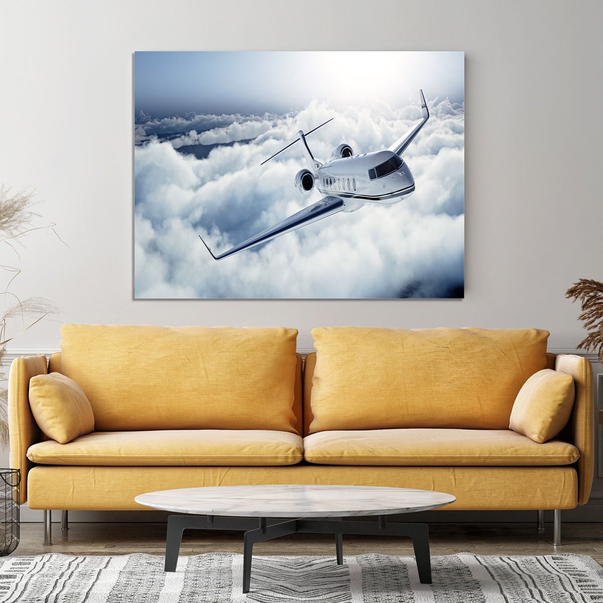 private jet flying over the earth Canvas Print or Poster