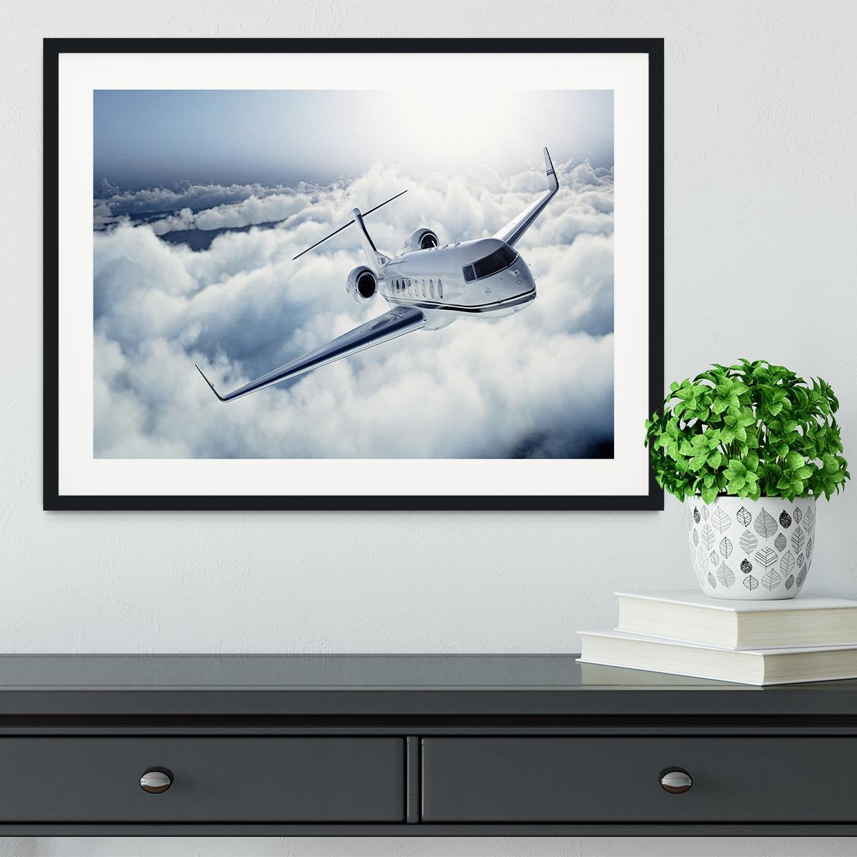 private jet flying over the earth Framed Print - Canvas Art Rocks - 1