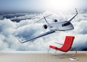 private jet flying over the earth Wall Mural Wallpaper - Canvas Art Rocks - 2