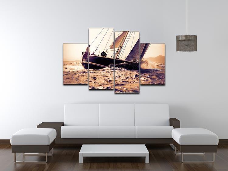 sail boat sailing on sunset 4 Split Panel Canvas  - Canvas Art Rocks - 3