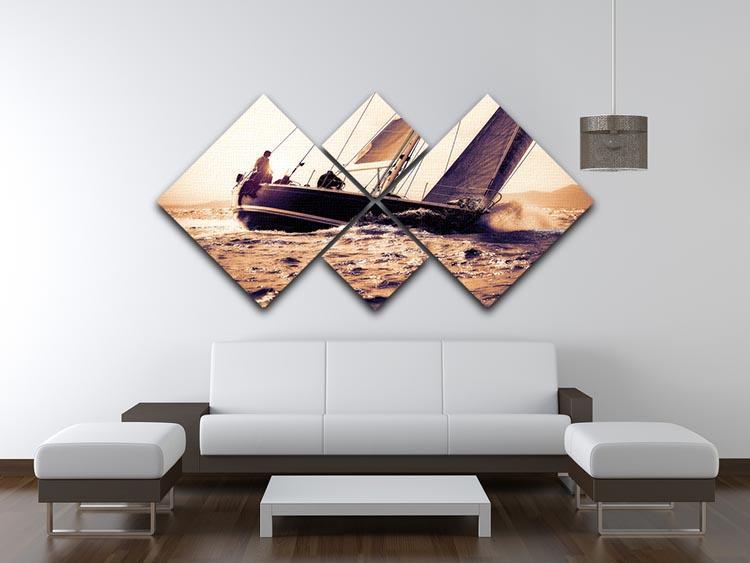sail boat sailing on sunset 4 Square Multi Panel Canvas  - Canvas Art Rocks - 3