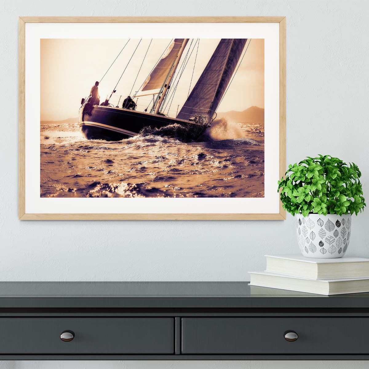 sail boat sailing on sunset Framed Print - Canvas Art Rocks - 3
