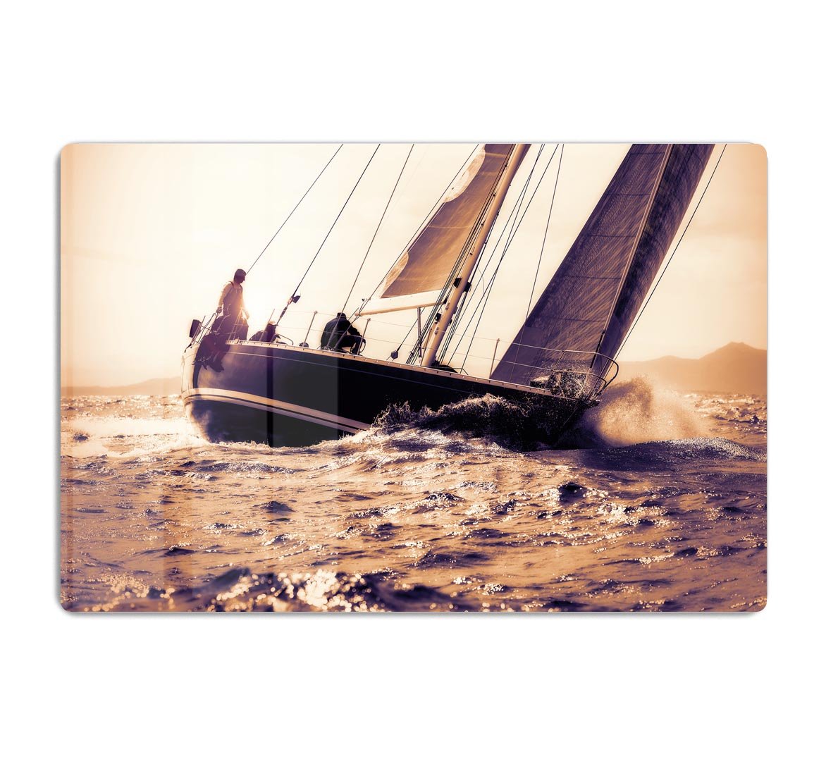 sail boat sailing on sunset HD Metal Print