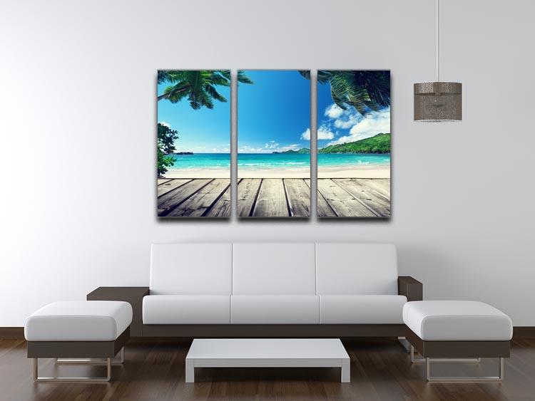seychelles beach and wooden pier 3 Split Panel Canvas Print - Canvas Art Rocks - 3