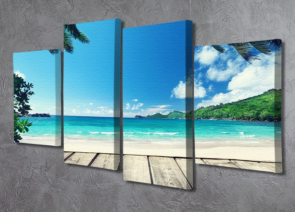 seychelles beach and wooden pier 4 Split Panel Canvas - Canvas Art Rocks - 2