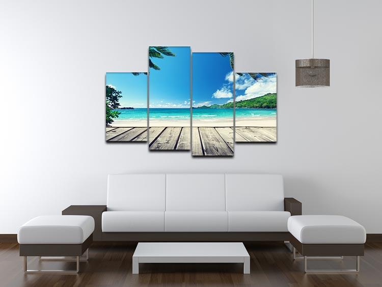 seychelles beach and wooden pier 4 Split Panel Canvas - Canvas Art Rocks - 3