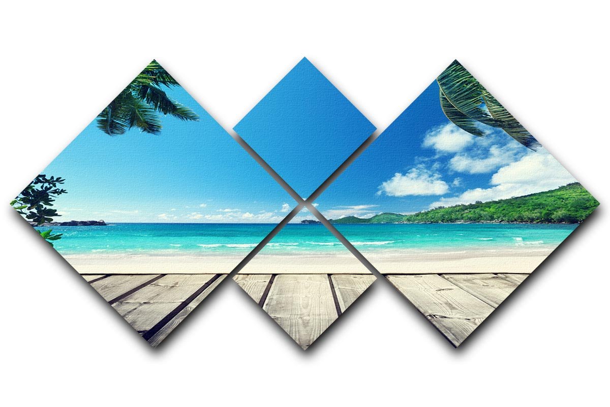 seychelles beach and wooden pier 4 Square Multi Panel Canvas - Canvas Art Rocks - 1